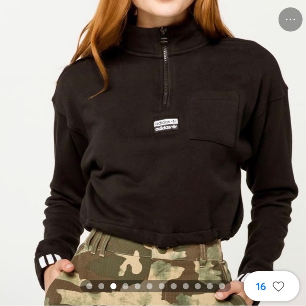 Adidas Originals Womens Black Half-Zip Crop Sweatshirt size XL 100% Cotton NWT
